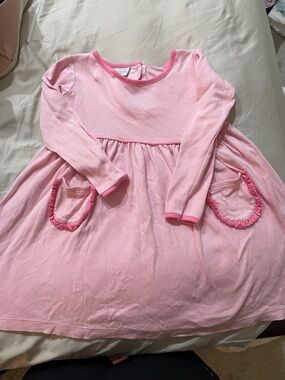 Girls' Light Pink Long Sleeve Ruffle Pocket Dress